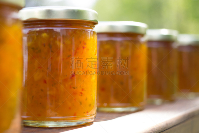 广口瓶,胡椒果冻,水平画幅,橙色,无人,2015年,户外,芒果 ,特写,摄影