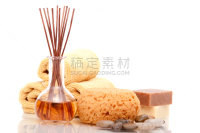 白色背景,spa美容,组物体,天然海棉,按摩油,香熏油,宁静,水平画幅,岩石,无人
