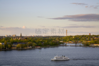斯德哥尔摩,观光船,天空,客船,水平画幅,无人,欧洲,交通,黄昏,户外