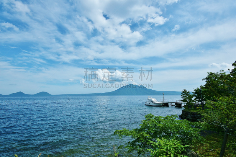 北海道,支笏湖,码头,水平画幅,无人,千岁,户外,观光船,船,火山
