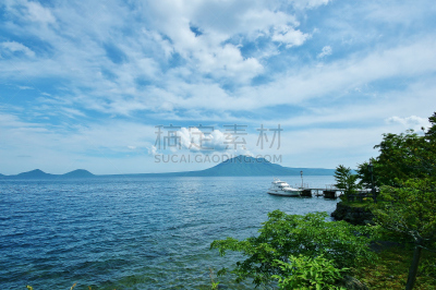 北海道,支笏湖,码头,水平画幅,无人,千岁,户外,观光船,船,火山