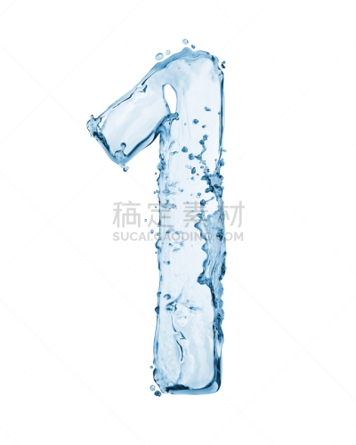 水,数字1,分离着色,白色背景,数字,字母,液体,湿,溅,做