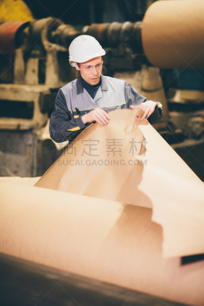 造纸厂,制造业职位,造纸工业,磨坊,循环利用,专门技术,人,四分之三身长,垂直画幅,一个人