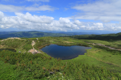 池塘,旭岳火山,大雪山,大雪山国家公园,北海道,天空,水平画幅,山,无人,火山地形
