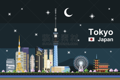 都市风景,东京,平坦的,夜晚,浅草观音寺,东京中城,车轮,云,户外,绘画插图