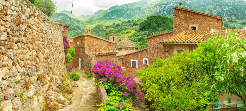 古老的,风景,马略卡,全景,山庄,西班牙,自然美,地中海,sierra de tramuntana,旅途