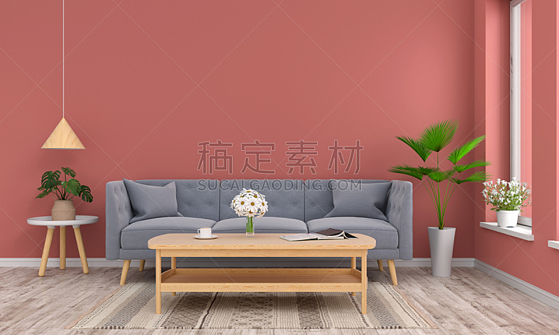 沙发,三维图形,木制,起居室,桌子,空的,灰色,泰国,地板,围墙