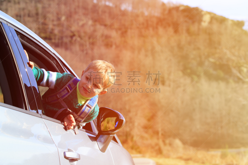 男孩,自然,秋天,汽车,休闲活动,水平画幅,陆用车,旅行者,户外,人的脸部