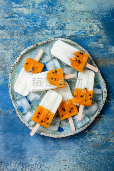 素食,西番莲,夏天,健康食物,小吃,蓝色,留白,芒果,冰块