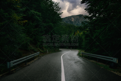雨,路,暗色,森林,潮湿路滑标志,乡村路,郊区,树林,夜晚,街道