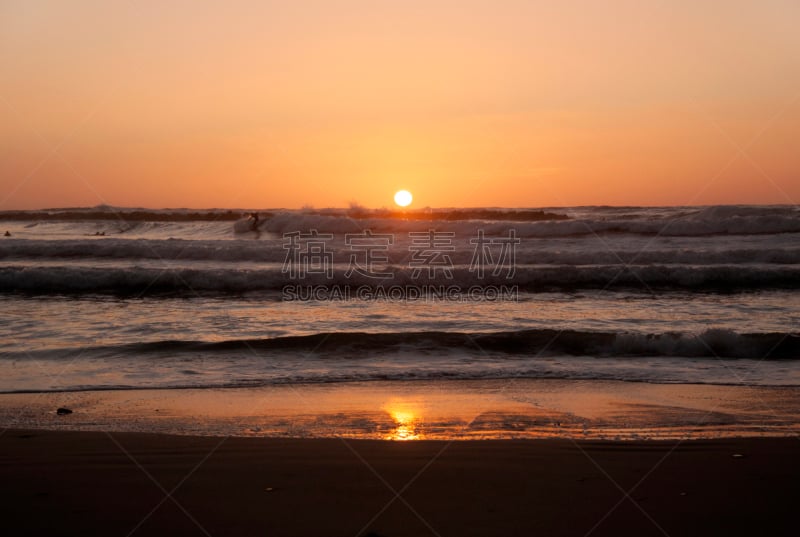 海岸线,夜晚,海洋,完美,湿,云景,浪漫,环境,橙色,黄昏