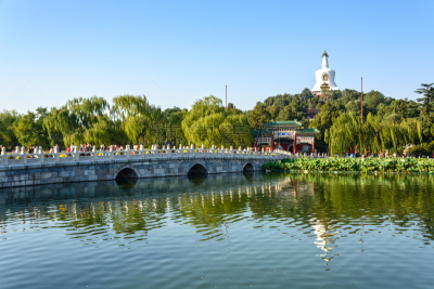 北海公园,地形,白塔,古老的,旅行者,湖,过去,旅游