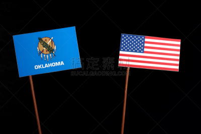 俄克拉荷马,美国,分离着色,黑色背景,俄克拉荷马州旗,美国州,水平画幅,无人,绘画插图,符号