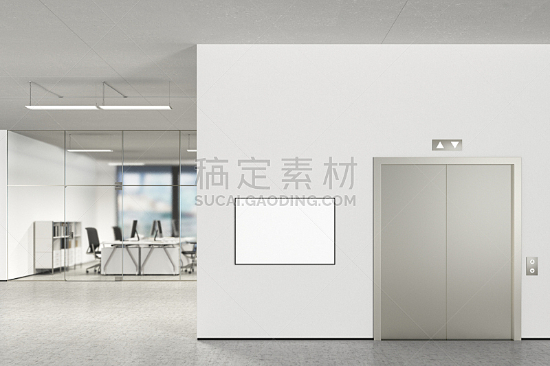 办公室,现代,空白的,海报,正面视角,留白,边框,艺术,水平画幅,墙