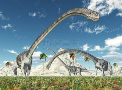 恐龙,蜥脚类,颈,已灭绝生物,天空,水平画幅,无人,食草动物,绘画插图,巨大的