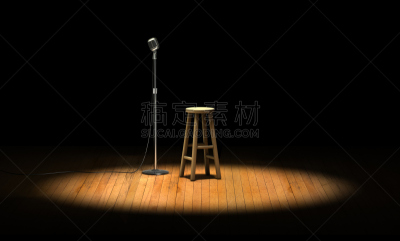 麦克风,才艺表演,传声器架,吧椅,舞台,聚光照明,黑色背景,水平画幅,无人,夜生活