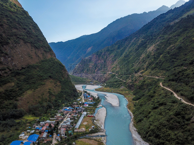 尼泊尔,在上面,旅途,无人机,湖,河流,背景,安娜普娜环线,户外,天空