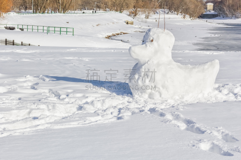 雪,雕塑,鸭子,寒冷,莫斯科,一月,霜,公园,二月,鸟类