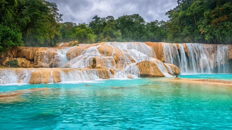 瀑布,墨西哥,特拉华,尤卡坦州,agua azul cascades,帕伦克,恰帕斯州,水,美,水平画幅