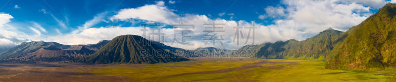 全景,火山,bromo-tengger-semeru national park,东爪哇,天空,水平画幅,无人,火山地形,夏天,户外