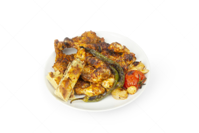 烧烤鸡,盘子,炸制食物,烤鸡,俱乐部食品,饮食产业,烤肉餐,静物,晚餐,白色背景