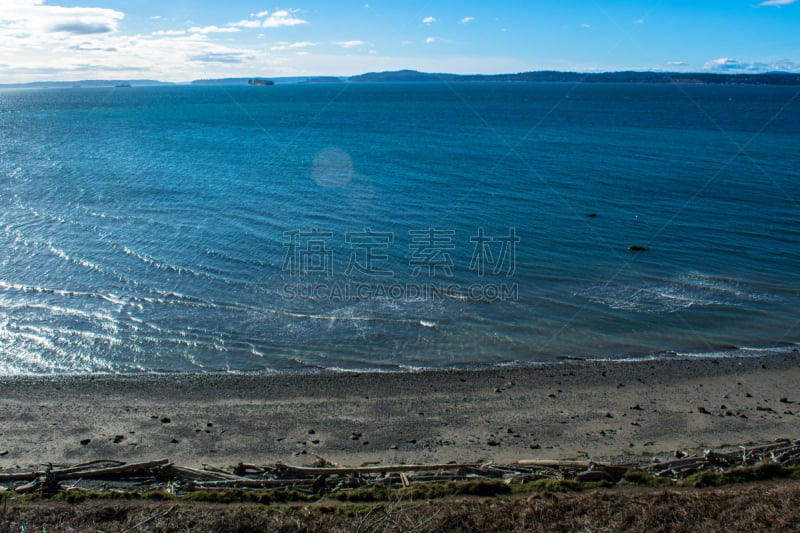 海洋,迪斯卡沃帕克,普吉特海湾,浮木,西雅图,水,天空,水平画幅,沙子,无人