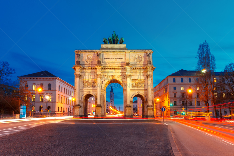 慕尼黑,凯旋门,夜晚,德国,普拉图克赛,胜利门,triumphal arch,林荫大道,黄昏,古城