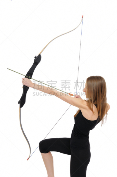 箭术,女人,跪着,专心,焦点,运动,背景分离,肖像,一个人