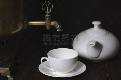 俄式茶壶,茶杯,茶壶,黑色,背景,餐具,选择对焦,水平画幅,无人,传统