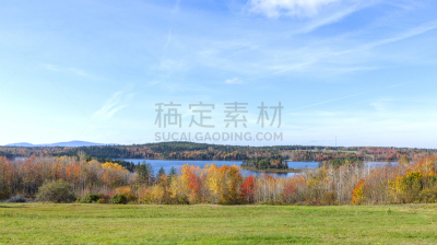 池塘,汉考克县,缅因州,美国,水平画幅,地形,山,秋天,无人,全景