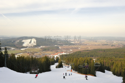 滑雪坡,自然,天空,寒冷,水平画幅,绿色,山,雪,无人,蓝色