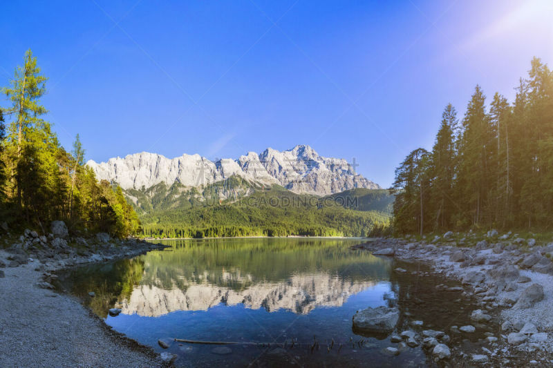 艾博湖,楚格峰,加米施帕腾基兴,巴伐利亚,全景,德国,湖,风景,水,天空