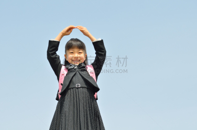 日式书包,粉色,日本人,女孩,留白,幸福,水平画幅,仅日本人,日本,儿童
