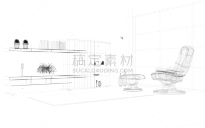 现代,建筑,假日别墅,抽象,起居室,数字2,天井门,线框模型,蓝图,顶楼公寓