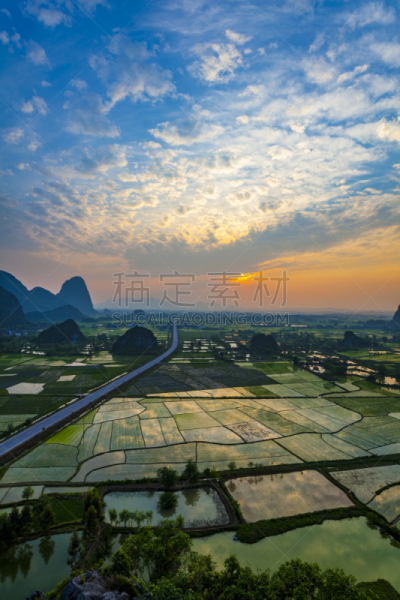 中国,桂林,米,田地,桂林山水,漓江,丽江,阳朔,水稻梯田,积雨云