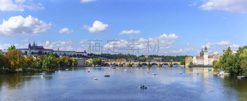 赫拉德卡尼城堡,夏天,查理大桥,都市风景,伏尔塔瓦河,风景,布拉格,捷克,全景,横越