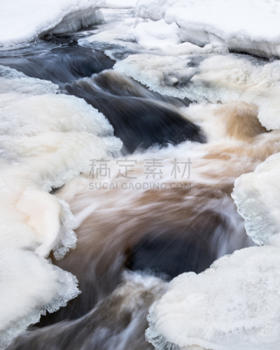 冬天,芬兰,特写,河流,湍急的,垂直画幅,水,雪,纯净,光