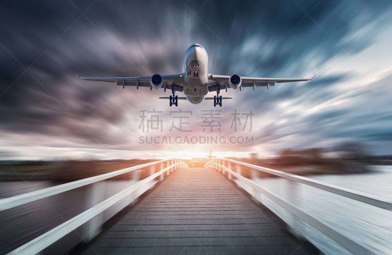 商务,地形,旅途,商用机,前景聚焦,多云,乘客,桥,飞机,飞