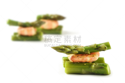 芦笋,自助餐,虾,开胃品,特写,绿色,白色背景,小吃,斑节对虾,庆祝