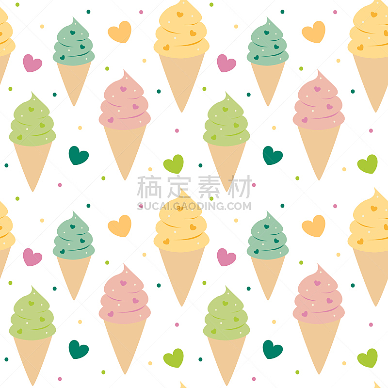 冰淇淋,多色的,可爱的,四方连续纹样,背景,绘画插图,冰淇淋蛋卷,香草冰淇淋,贺卡,女婴