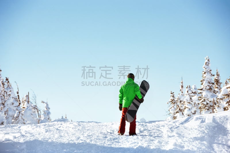 留白,滑雪板,概念,小的,天空,休闲活动,雪,滑雪坡,仅男人,仅成年人