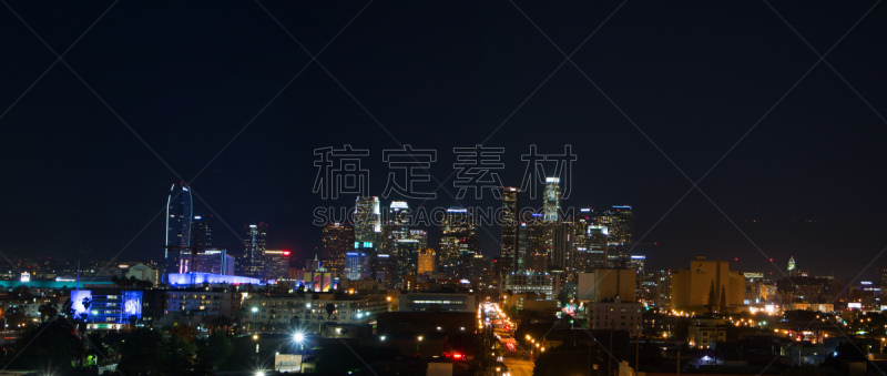 洛杉矶,市区,天空,留白,美国西部,水平画幅,高视角,夜晚,无人,洛杉矶县