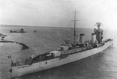 军舰,黑白图片,意大利,1941,海港,战船,军用船,1940年至1949年,炮,天空