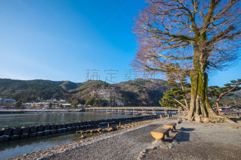 京都府,日本,渡月桥,岚山,天空,美,水平画幅,旅行者,户外,山