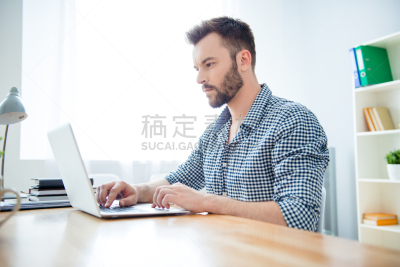 书,侧面视角,男人,专心,使用手提电脑,小办公室,办公室,领导能力,络腮胡子,笔记本电脑