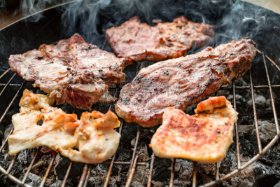 格子烤肉,肉,鸡肉,牛肉,烤肉架,猪肉,炊具,烤串,烤牛肉,水平画幅
