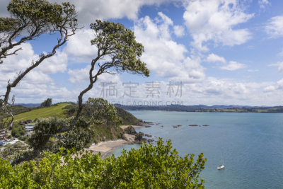 新西兰,bay of islands,russell,地形,派希亚镇,自然,水平画幅,山,无人,蓝色