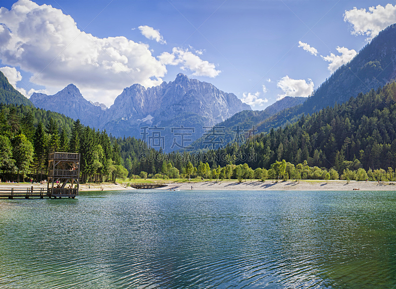 湖,阿尔卑斯山脉,斯洛文尼亚,水,天空,美,水平画幅,julian alps,旅行者,夏天