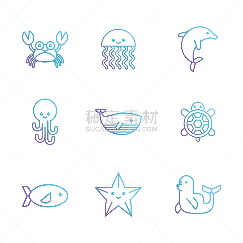 符号,平坦的,海洋生命,水母,鲸,螃蟹,水族馆,布置,绘制,画画