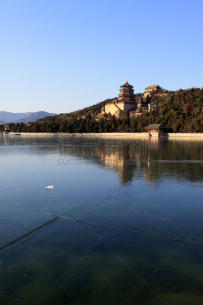 昆明湖,冻结的,佛香阁,颐和园,阁楼,垂直画幅,天空,美,公园,户外